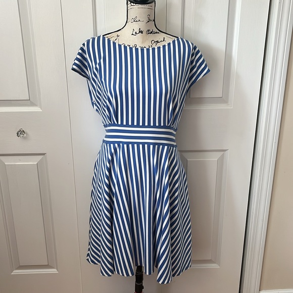 Kate Spade ♠️ Basket Stripe blue white Ponte Fiorella Dress Sz large XL - Picture 5 of 9